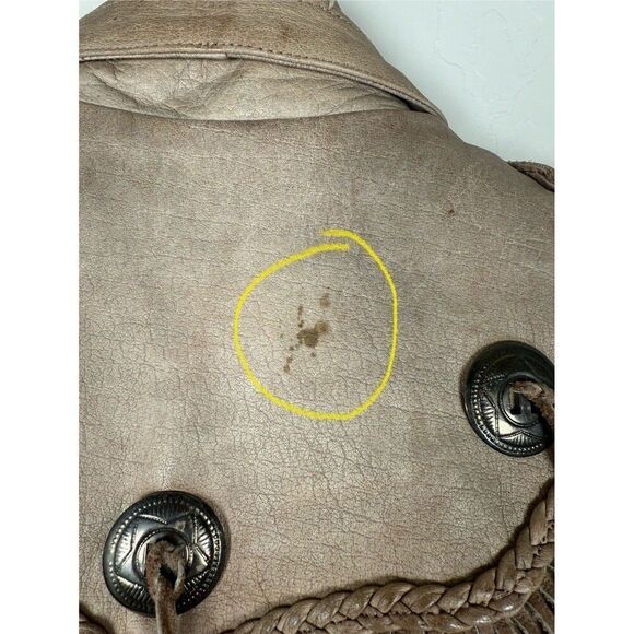 Vtg 90'S Hudson Leather Tan Biker Jacket Fringe Concho Buttons Western Womens M - Picture 6 of 10